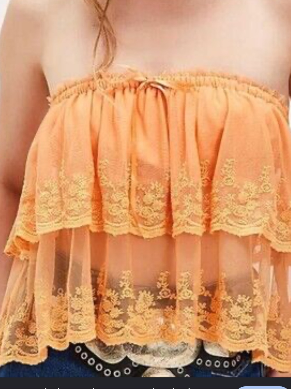 Free People Peach Lace Tiered Strapless Camisole